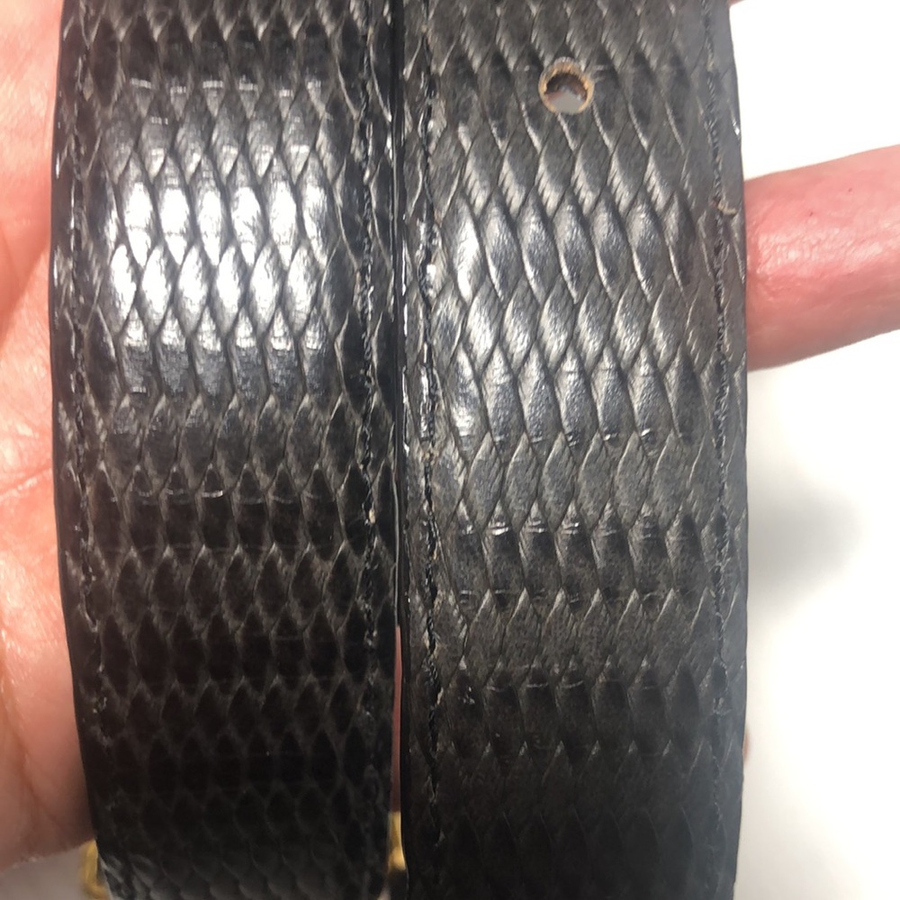 Vintage Carlisle Womans Belt Black Grey Leather Solid Gold Silver Buckle - Picture 7 of 8